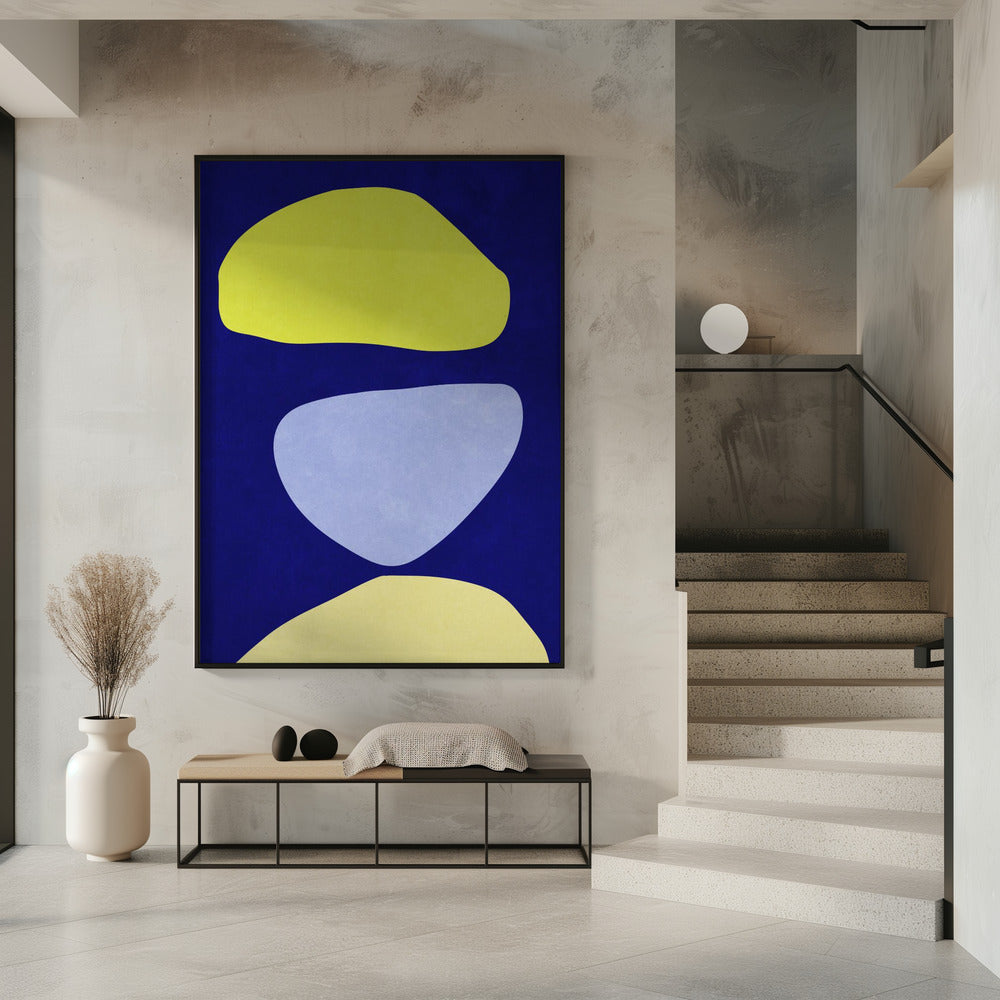 Abstracte vormen blauw en geel | Poster