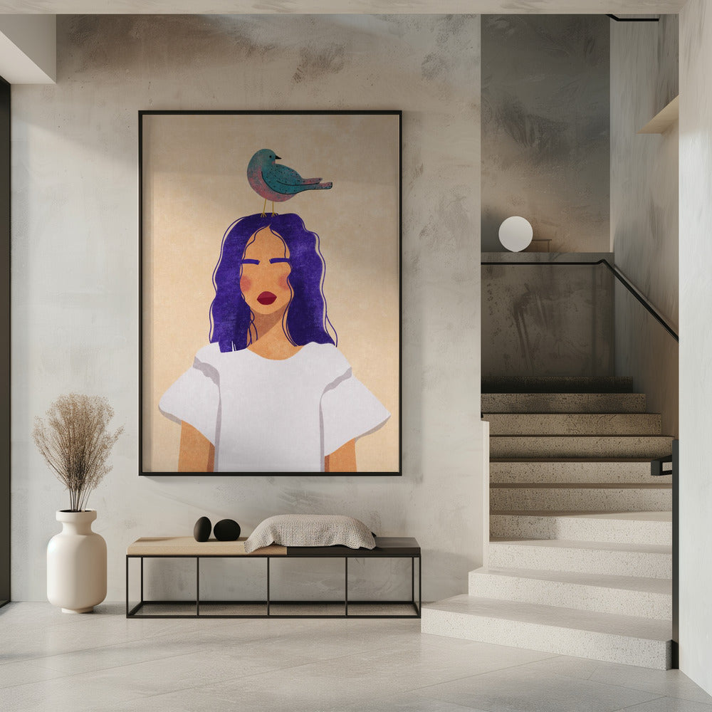 Meisje met vogel | Poster