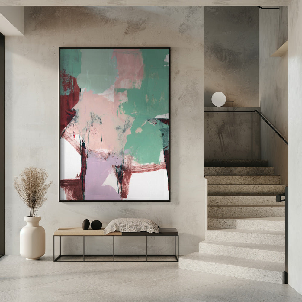 Blauw Roze Donker Abstract 3 | Poster