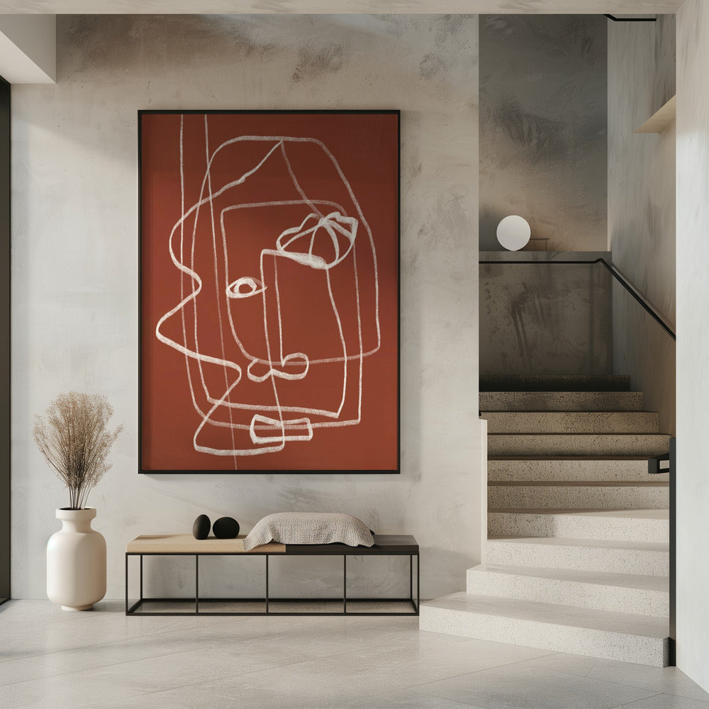 Lijnkunst Abstract Portret Terracotta 03 | Poster