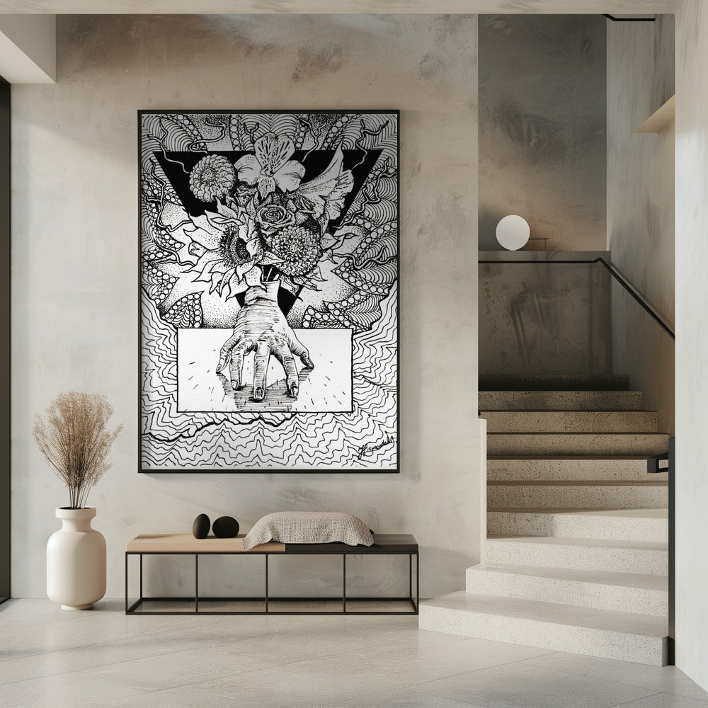 Bloemig ding. Abstracte tekening van een boeket bloemen in de hand. | Poster