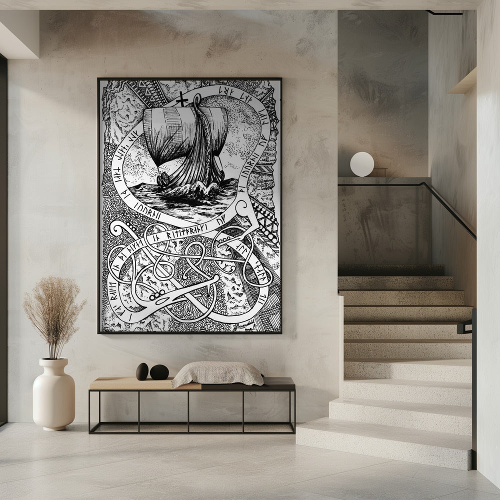 The Journey. Viking Doodle Ink Drawing. | Poster