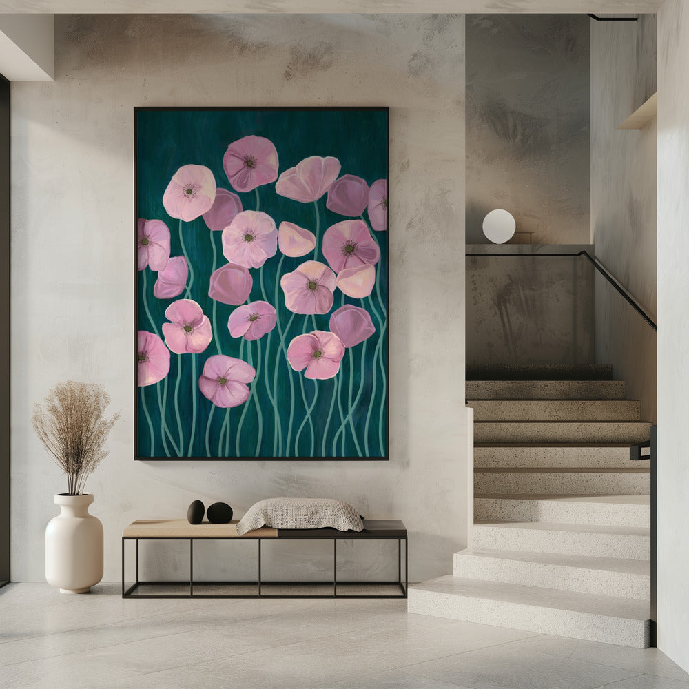 Roze klaprozen | Poster