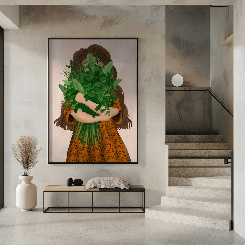 Meisje met boeket | Poster