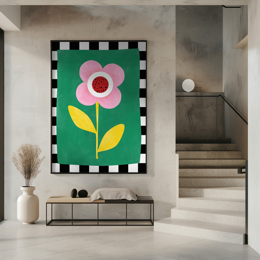 Roze bloem met gele bladeren | Poster