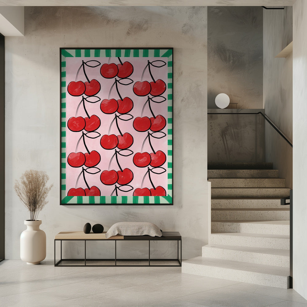 Rode kersen op een roze | Poster