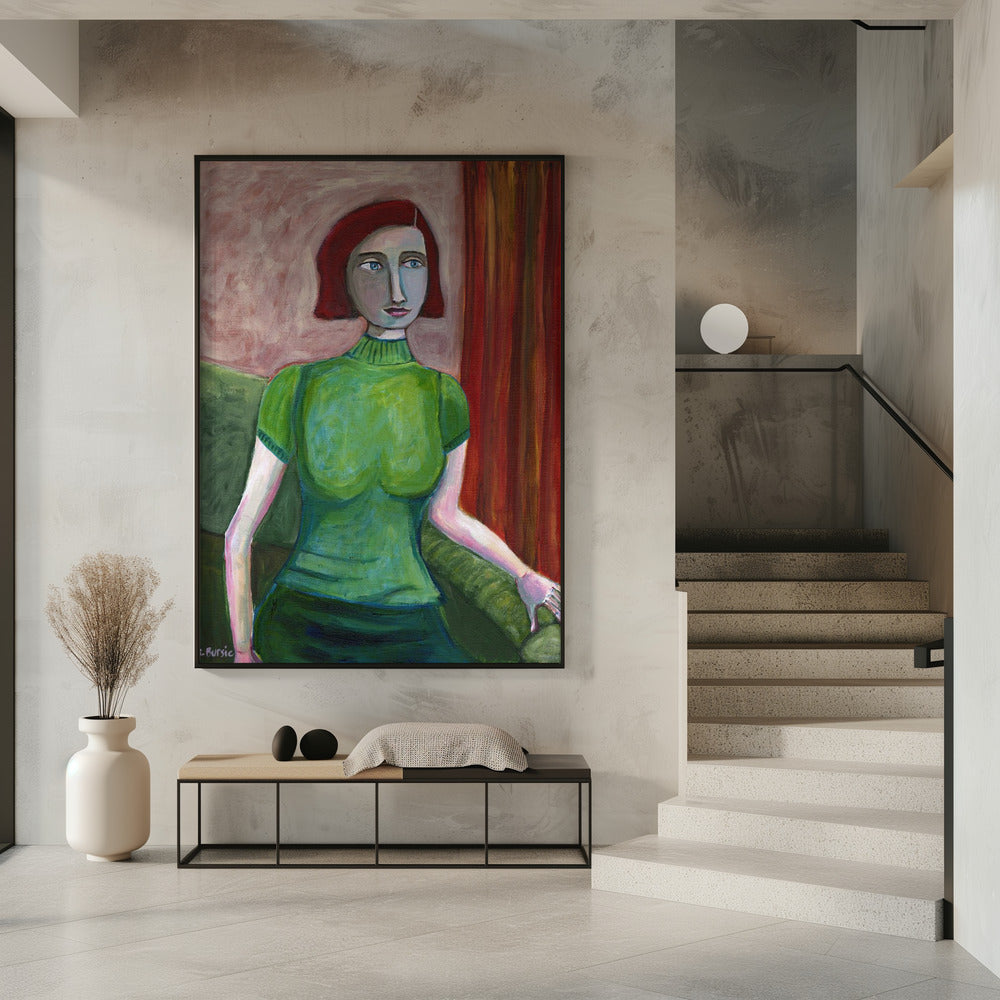 Vintage Red Head in Green | Poster