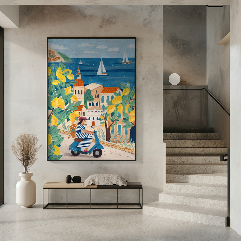 Reisposter vrouw aan de Amalfikust, Italië | Poster