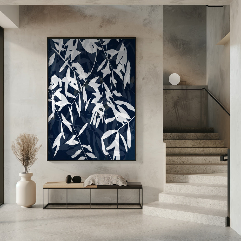 Marineblauwe witte bamboe 2 | Poster