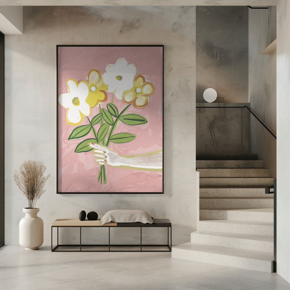 Bosje bloemen roze en geel | Poster