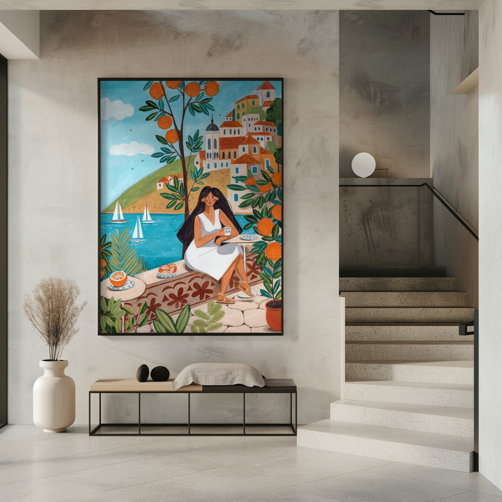 Reisposter vrouw aan de Middellandse Zee | Poster