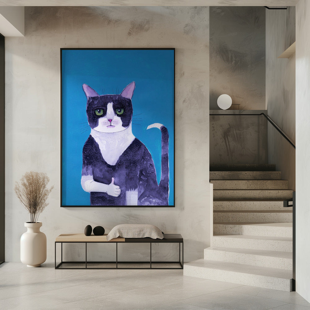 Kat duimen omhoog blauw | Poster