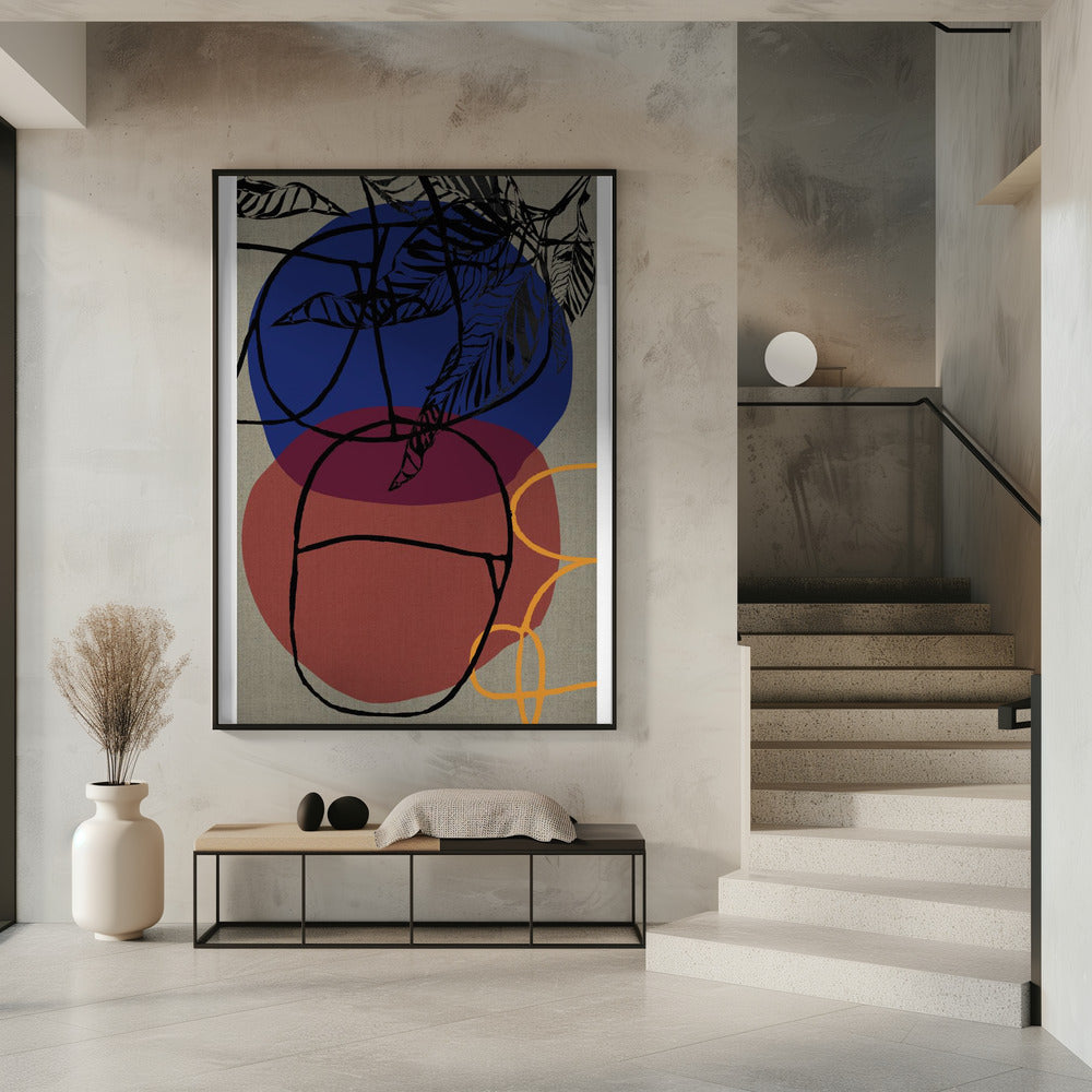 Houtsnede Blad Paars Blauw Rood Abstract 3 Finale | Poster