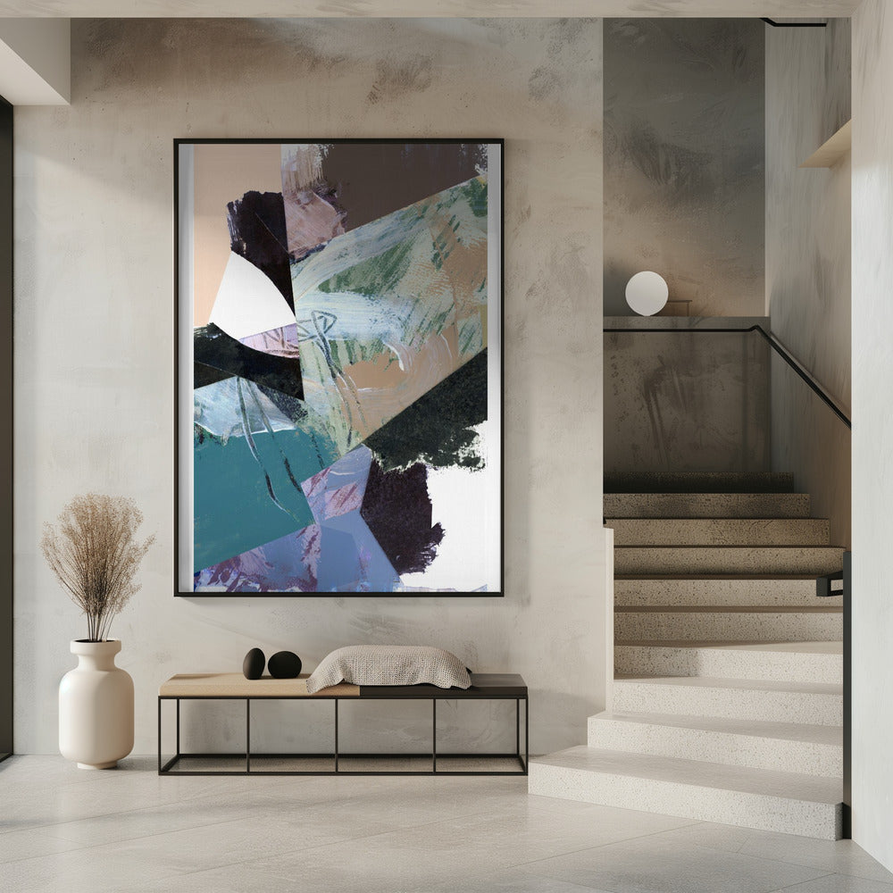Blauw Zwart Neutraal Wit Abstract 2 | Poster