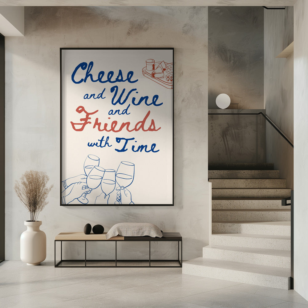 Kaas en wijn..., Tekst + Illustratie | Poster