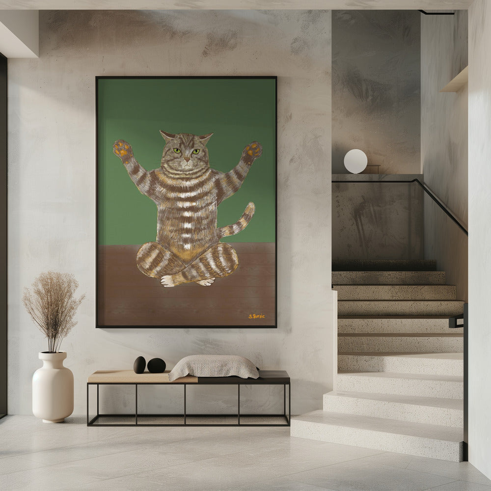 Yoga Cat Green Background | Poster