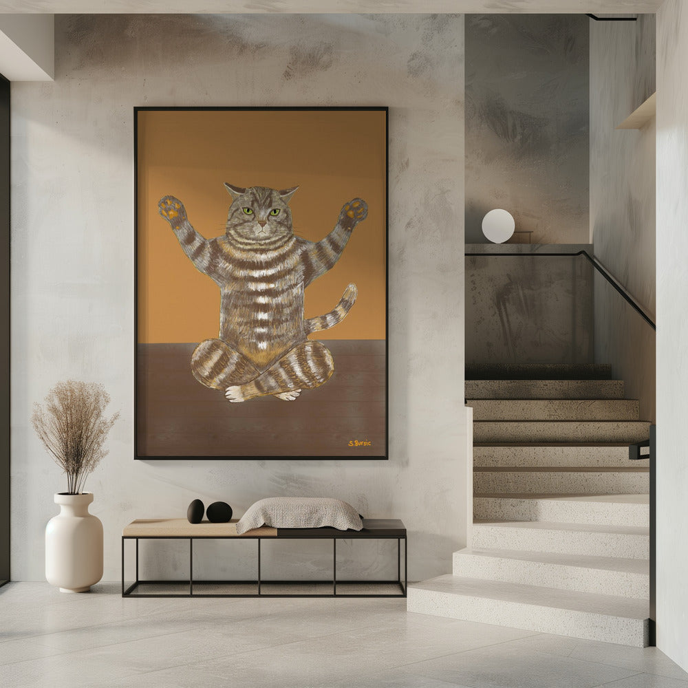 Yoga Cat Tan Background | Poster