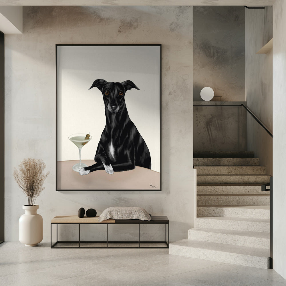 Stijlvolle windhond met martini | Poster