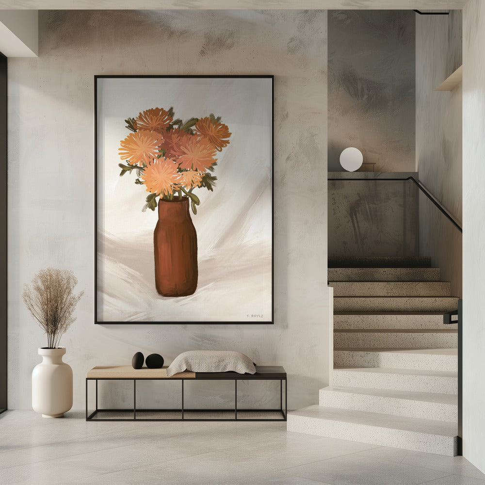 Vaas met bloemen in perzikkleur | Poster