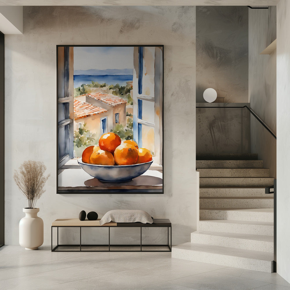 Oranjeschale in Fenster | Poster