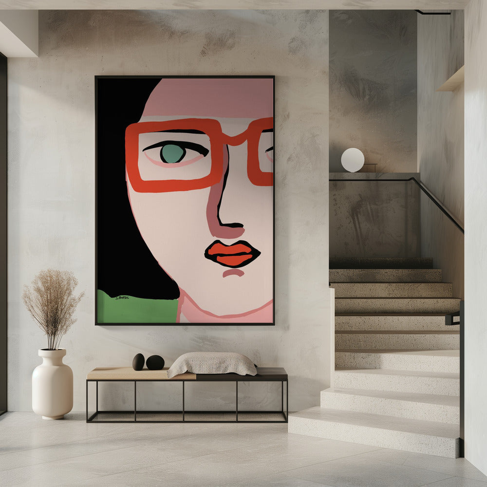 Dame met rode bril | Poster
