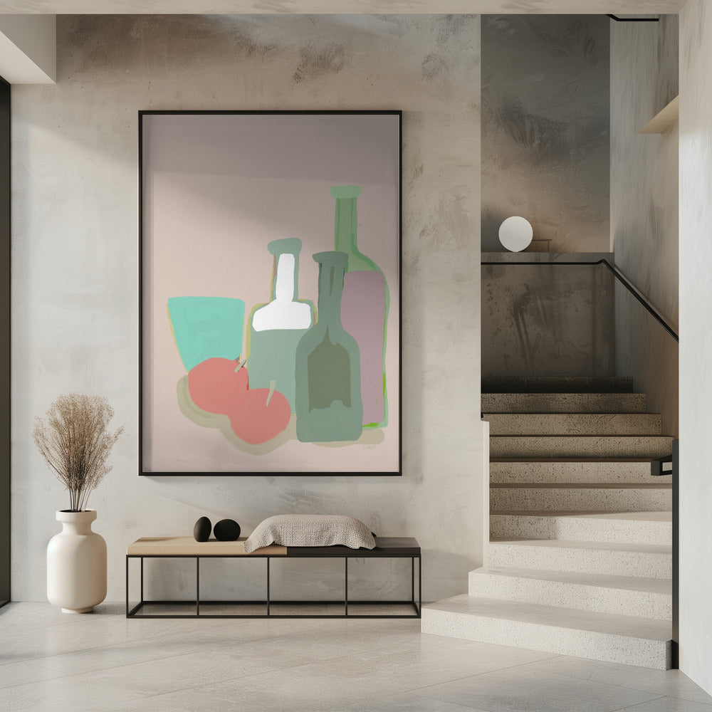 Stilleven flessen en appels | Poster