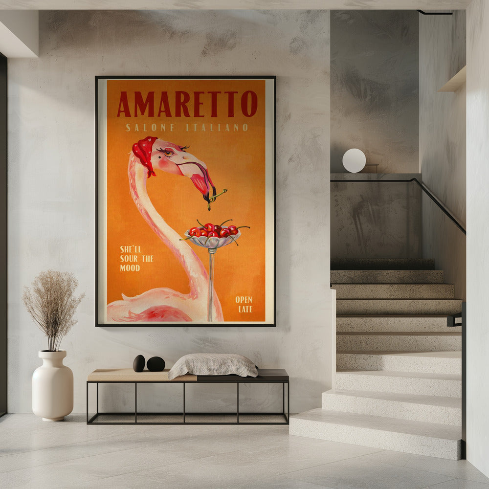 Amaretto Flamingo Art Deco Italiaans café reiskunst | Poster