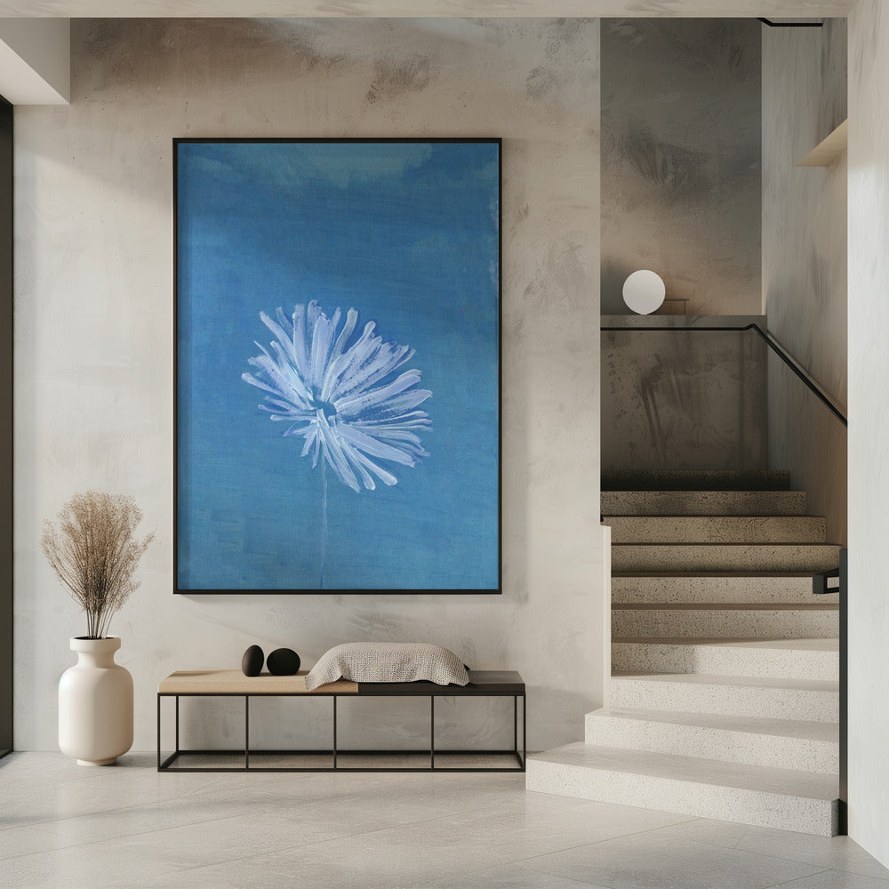 White Flower On Blue Background | Poster
