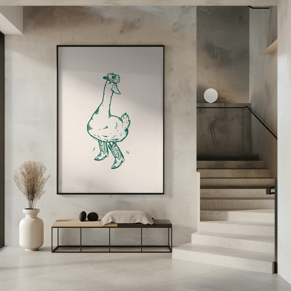 Eend met westernlaarzen in het groen | Poster