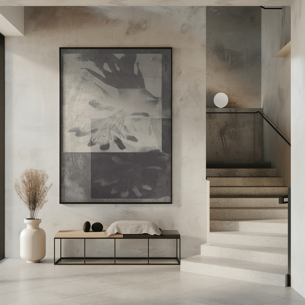 Fluisterende bladeren – Abstract patroon in taupe en wit | Poster
