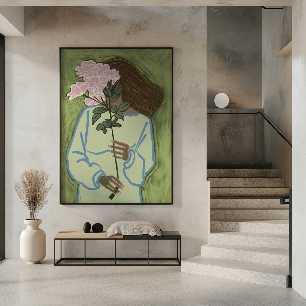 Dame met bloemen | Poster