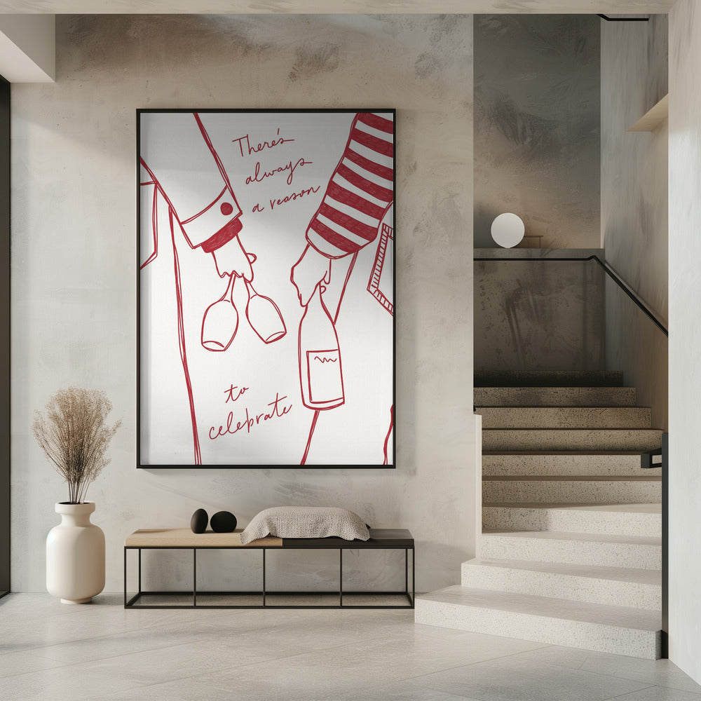 Vrouw met wijnfles en wijnglas (rood) - Wine Vin Rouge Femme | Poster