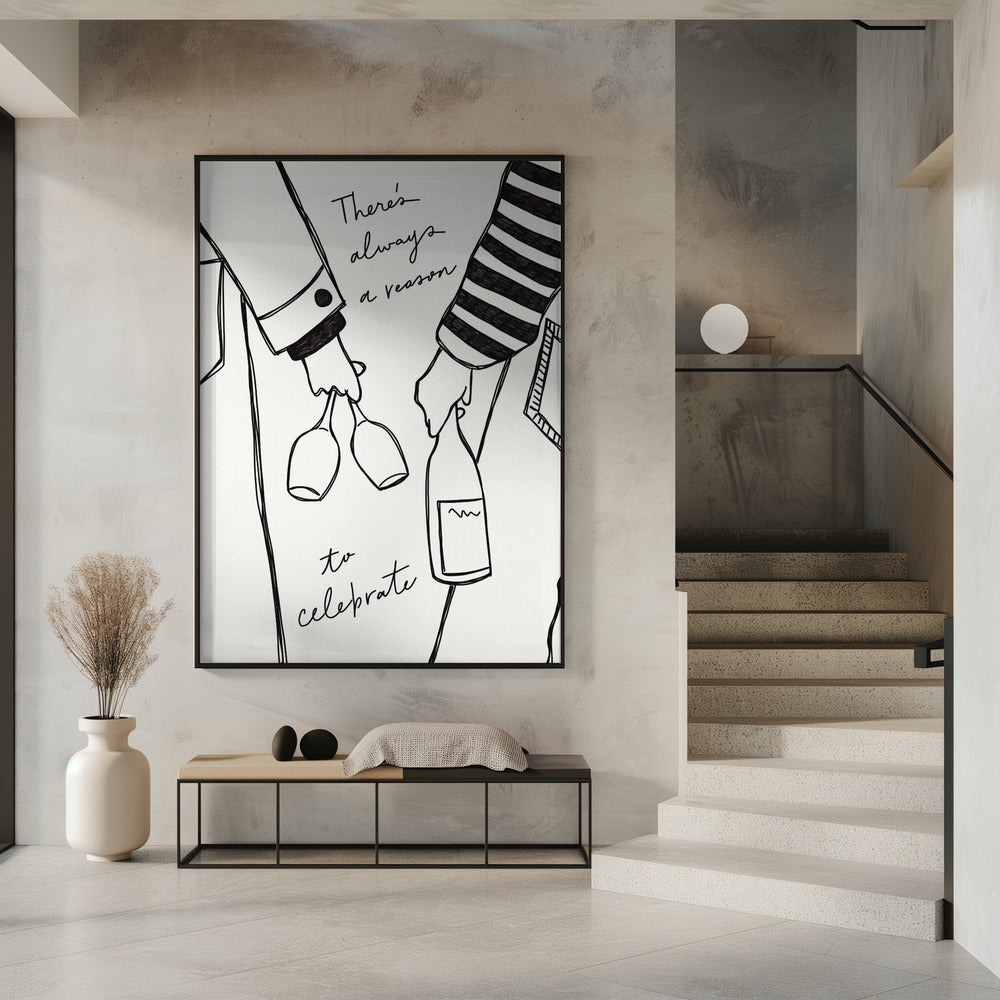 Vrouw met wijnfles en wijnglas (zwart-wit) - Wijn Vin Femme Noir et Blanc | Poster