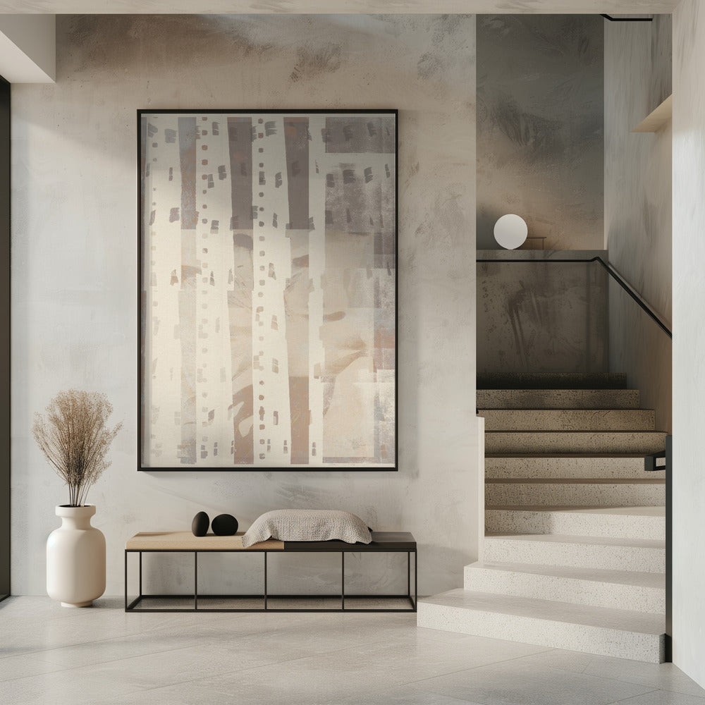 Neutraal abstract patroon in licht terracotta, taupe en wit. | Poster