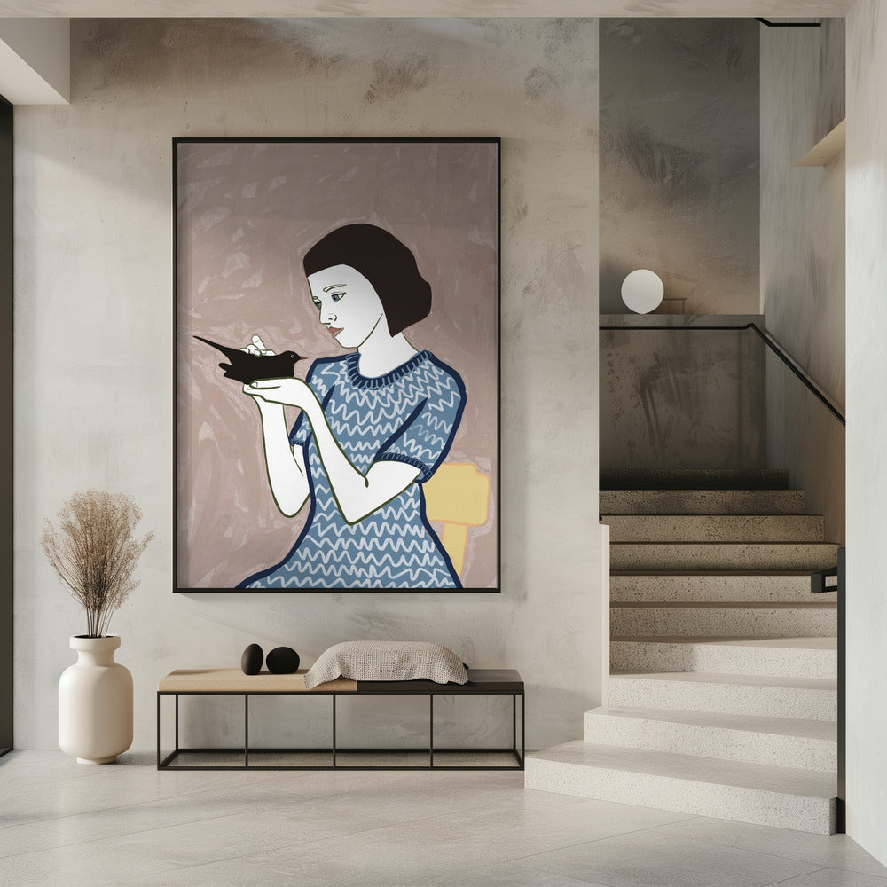 Vogelvrouw zittend | Poster