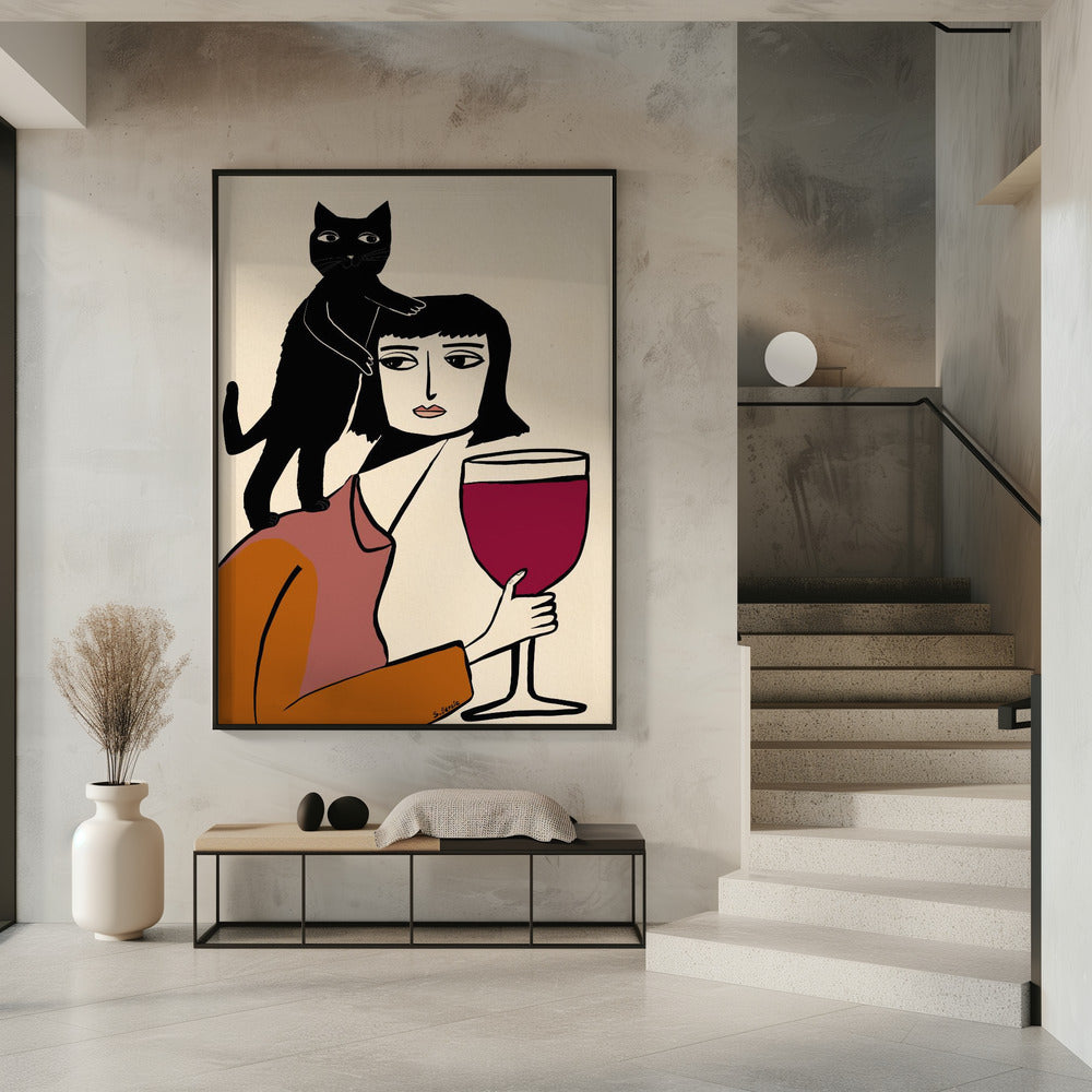 Wijn- en kattenliefhebber | Poster
