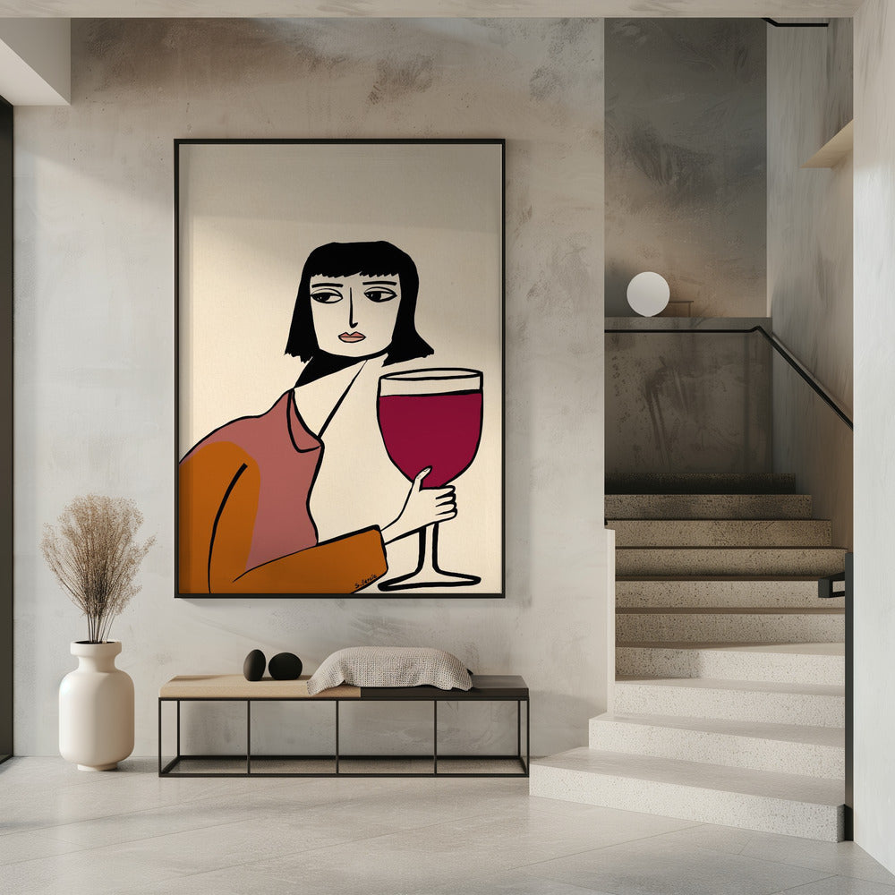 Ladying drinkt wijn | Poster