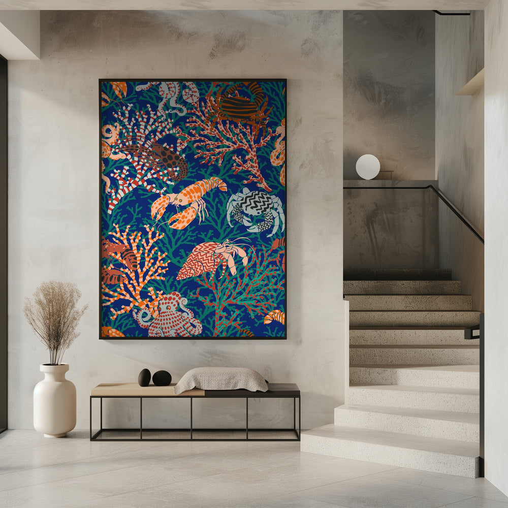 Levendig koraalrifblauw en oranje patroon | Poster
