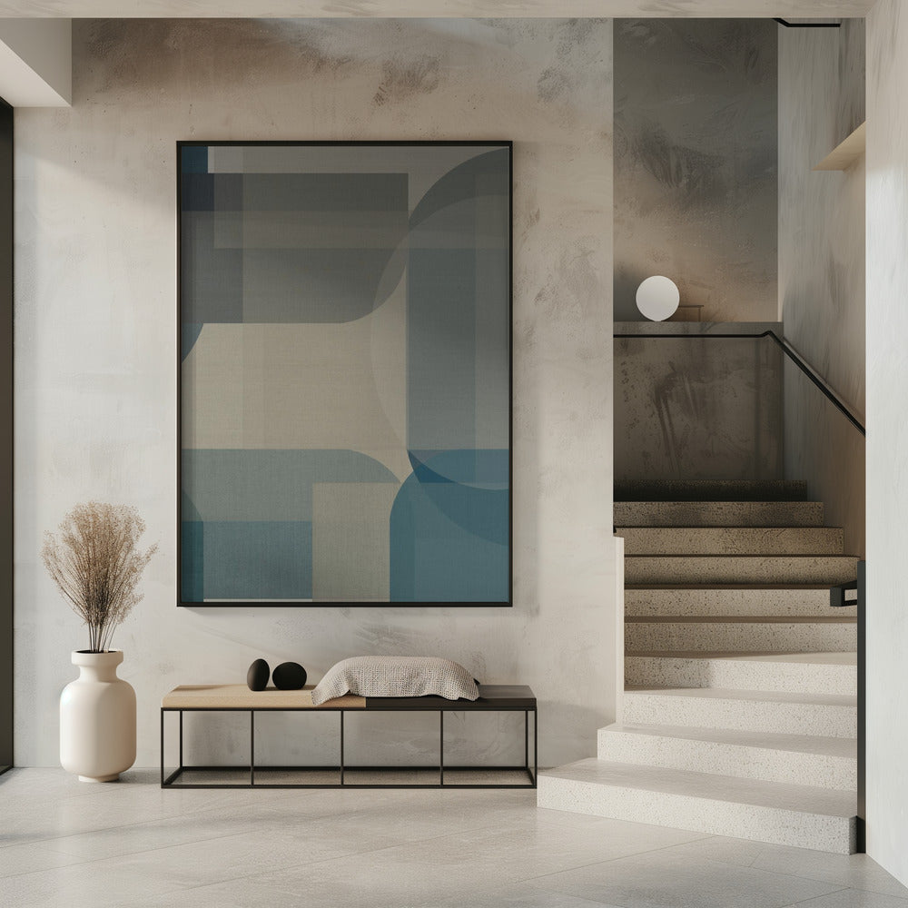 Geweven blauwe en neutrale abstracte lagen 1 | Poster