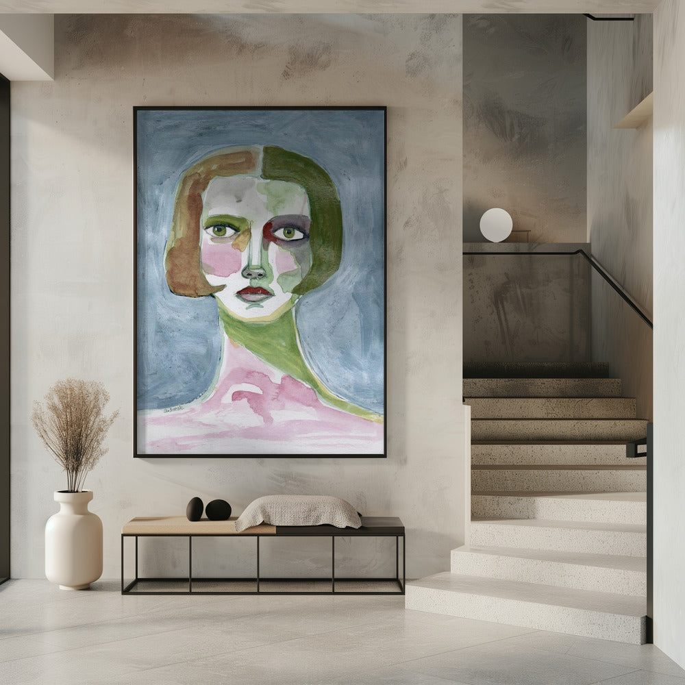 Dame met bobkapsel grijze achtergrond | Poster