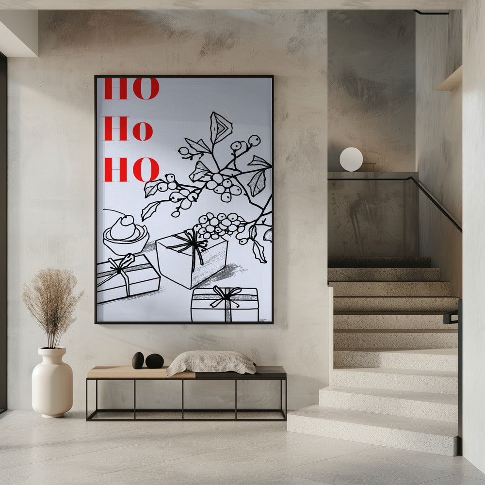 Bogen en kerstballen: Ho Ho Ho Kerstmis | Poster