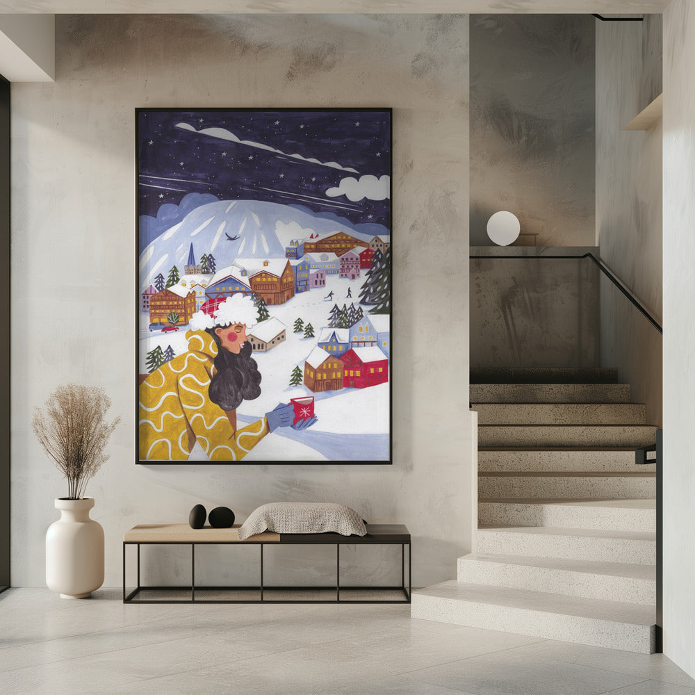 Winter Scene woman with coffee | Poster