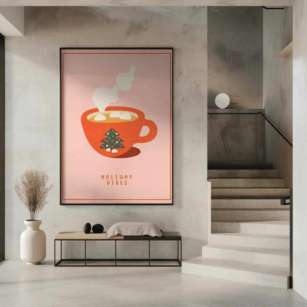 Vakantiegevoel. Een mok warme chocolademelk voor Kerstmis | Poster
