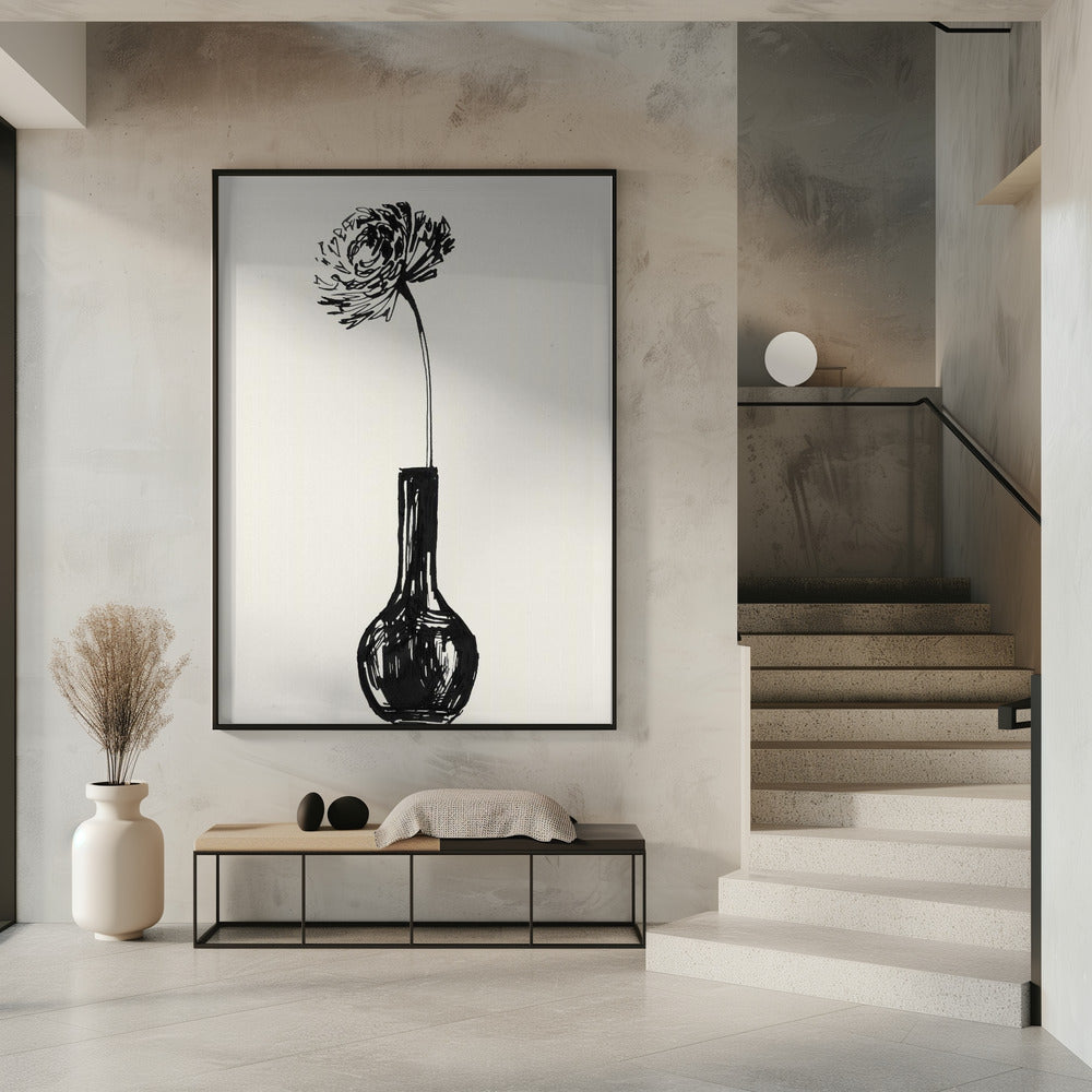 Bloem in een vaas inktschets | Poster