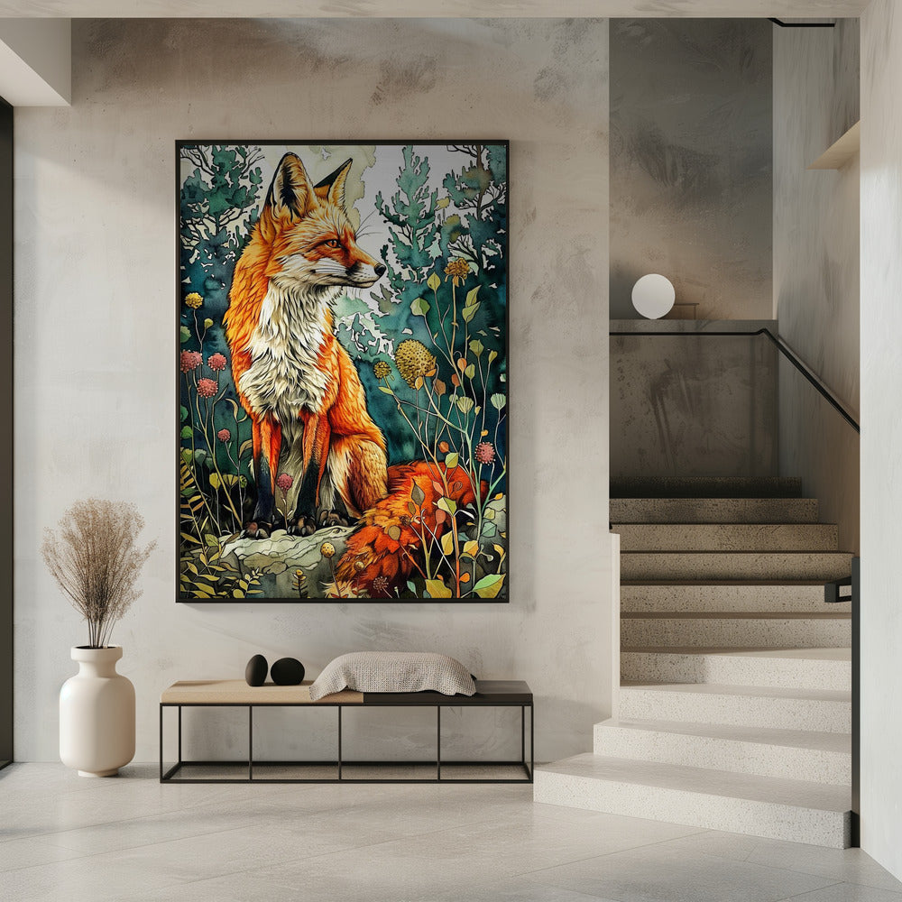 Aquarelkunst van een vos 13 | Poster