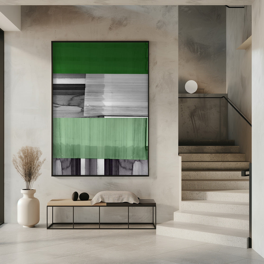 Abstract Zwart Wit Groen Grijs 1 | Poster