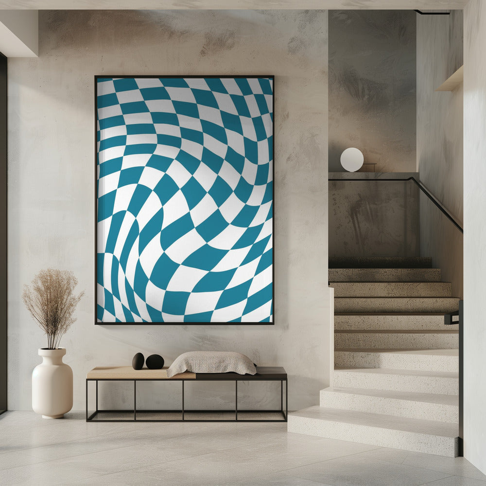 Blauw schaakbord | Poster