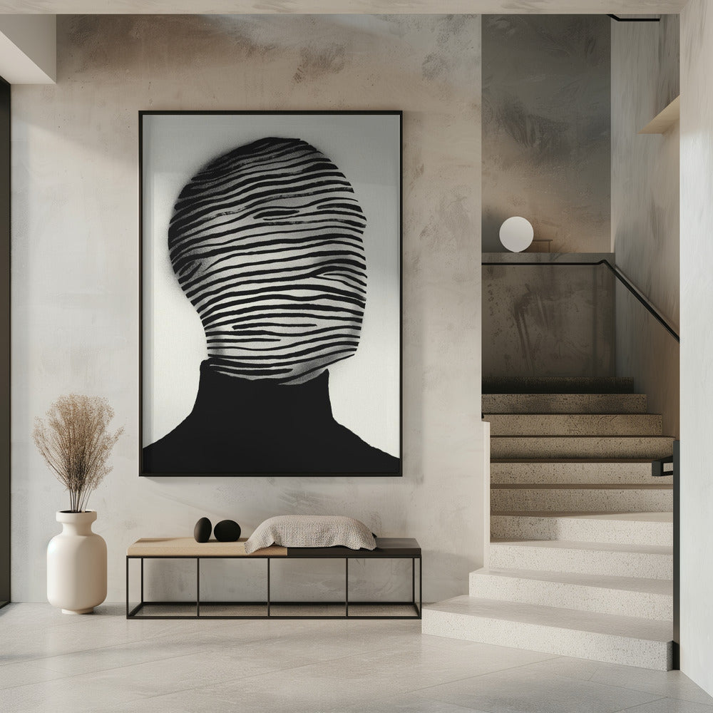 Abstract hoofd gewikkeld in zwart-witte strepen | Poster