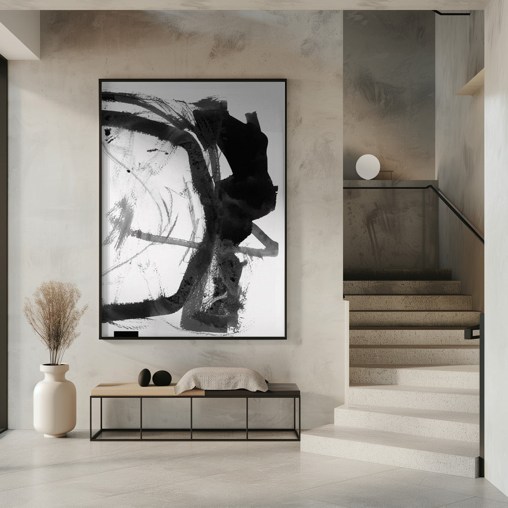 Zwart-grijze inkt abstracte kunstdruk | Poster