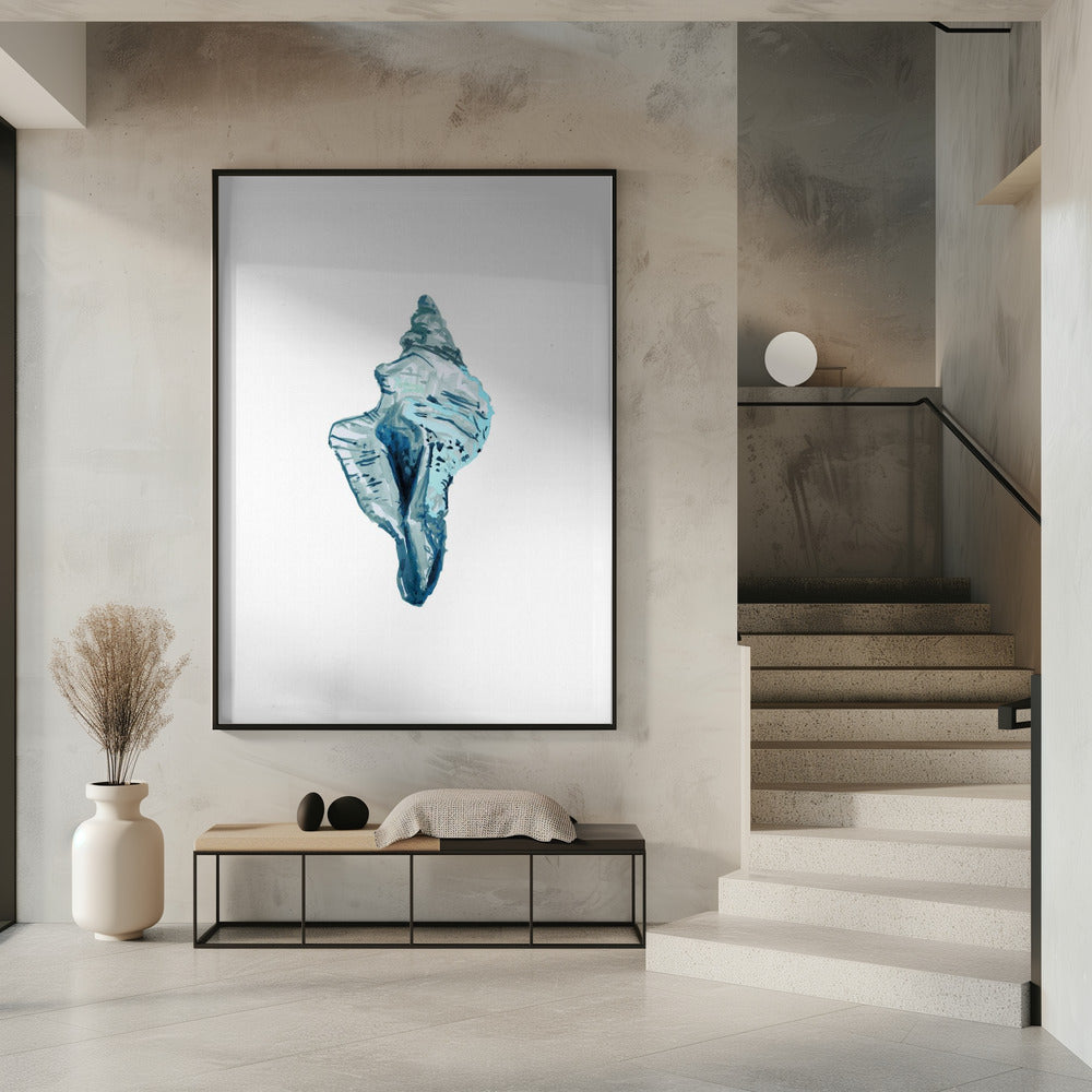 Blauwe schelp op witte achtergrond nr. 4 | Poster
